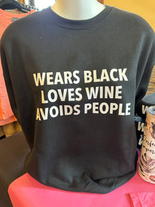Wears Black, Loves Wine, Avoids People - Cozy Crew Neck Sweater