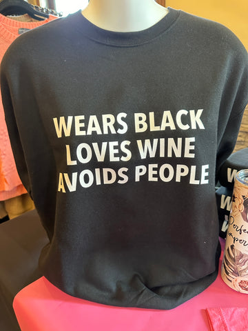 Wears Black, Loves Wine, Avoids People - Cozy Crew Neck Sweater